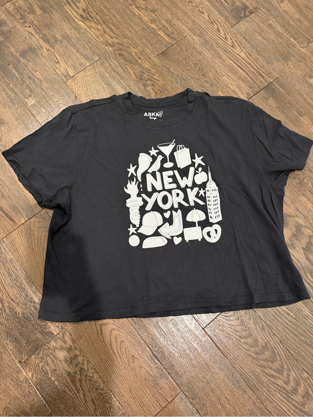ASKK NY Black Tee with White Logo Print Womens L